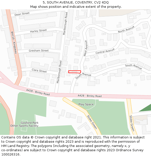 5, SOUTH AVENUE, COVENTRY, CV2 4DQ: Location map and indicative extent of plot