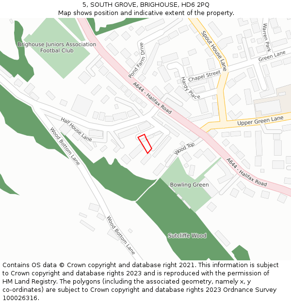 5, SOUTH GROVE, BRIGHOUSE, HD6 2PQ: Location map and indicative extent of plot