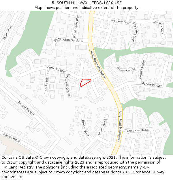 5, SOUTH HILL WAY, LEEDS, LS10 4SE: Location map and indicative extent of plot