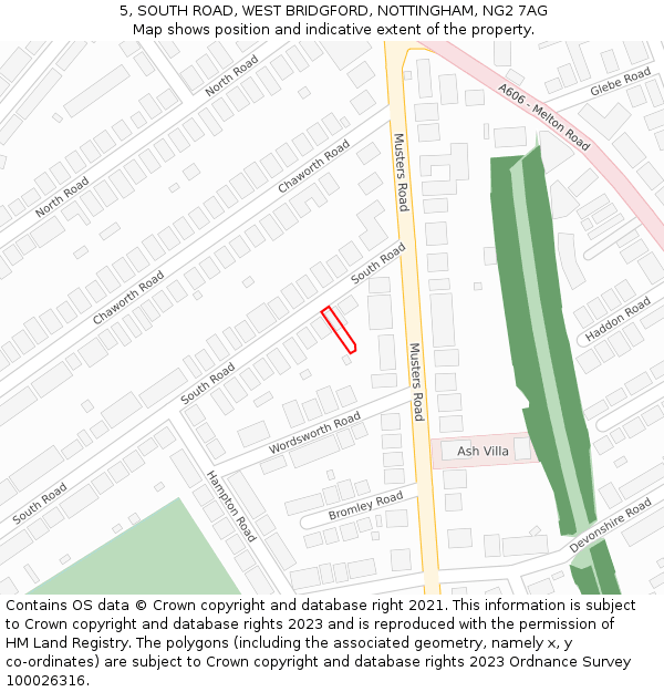 5, SOUTH ROAD, WEST BRIDGFORD, NOTTINGHAM, NG2 7AG: Location map and indicative extent of plot