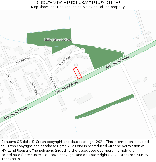 5, SOUTH VIEW, HERSDEN, CANTERBURY, CT3 4HF: Location map and indicative extent of plot