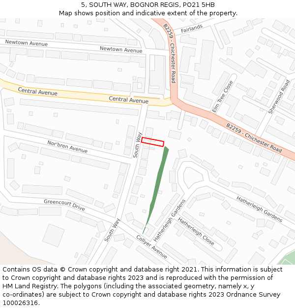 5, SOUTH WAY, BOGNOR REGIS, PO21 5HB: Location map and indicative extent of plot