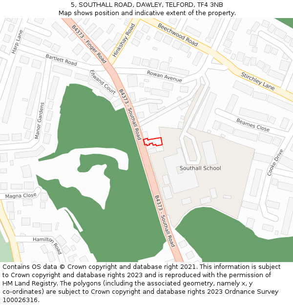 5, SOUTHALL ROAD, DAWLEY, TELFORD, TF4 3NB: Location map and indicative extent of plot