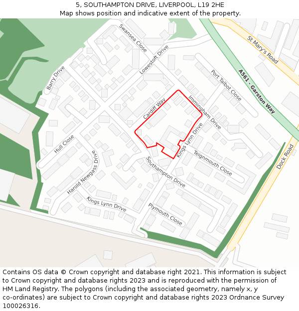 5, SOUTHAMPTON DRIVE, LIVERPOOL, L19 2HE: Location map and indicative extent of plot