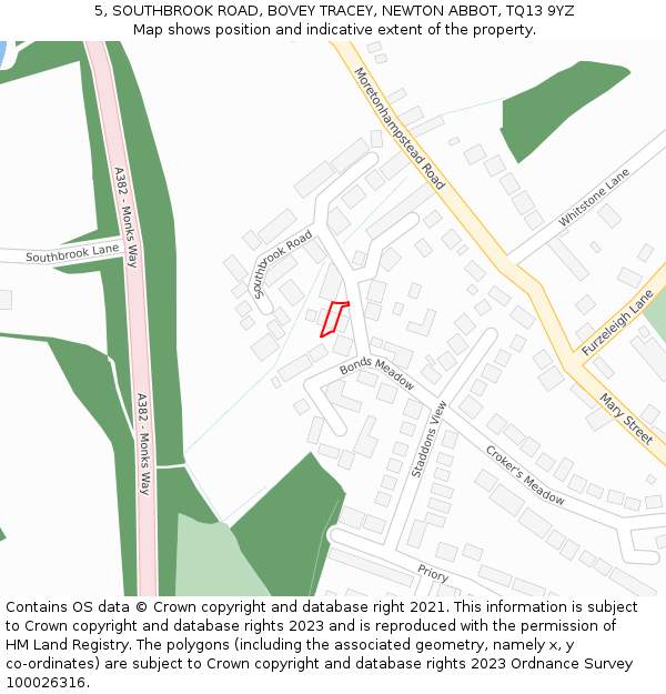 5, SOUTHBROOK ROAD, BOVEY TRACEY, NEWTON ABBOT, TQ13 9YZ: Location map and indicative extent of plot