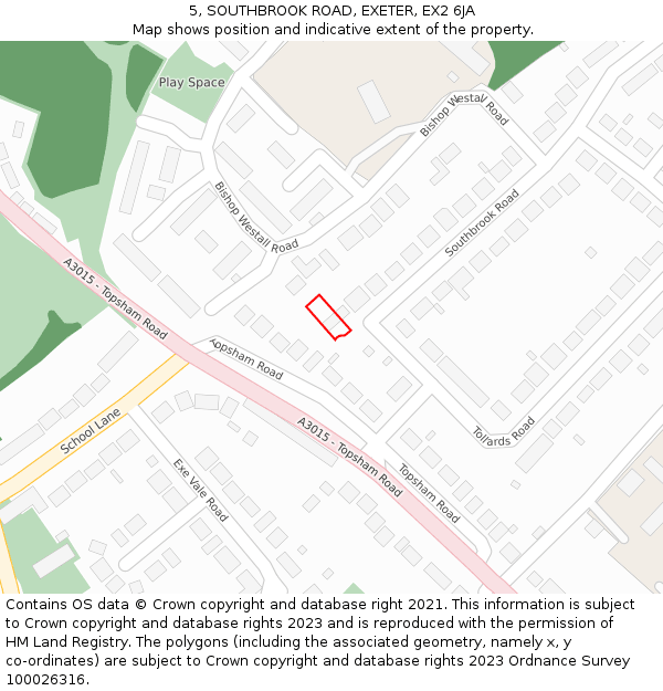 5, SOUTHBROOK ROAD, EXETER, EX2 6JA: Location map and indicative extent of plot