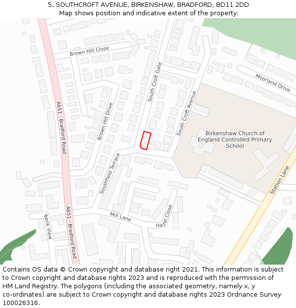 5, SOUTHCROFT AVENUE, BIRKENSHAW, BRADFORD, BD11 2DD: Location map and indicative extent of plot