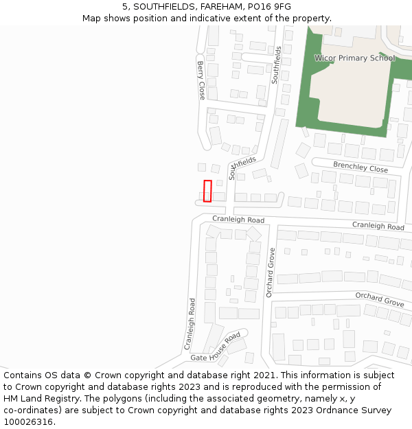 5, SOUTHFIELDS, FAREHAM, PO16 9FG: Location map and indicative extent of plot