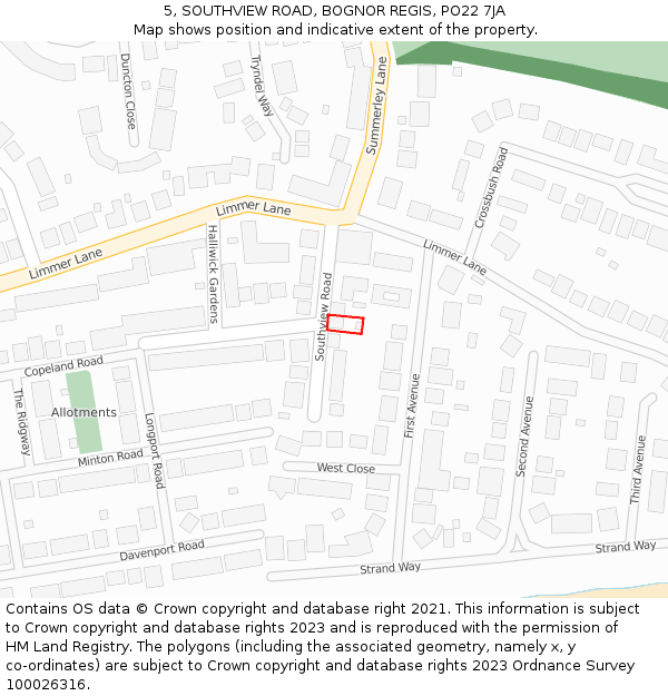 5, SOUTHVIEW ROAD, BOGNOR REGIS, PO22 7JA: Location map and indicative extent of plot