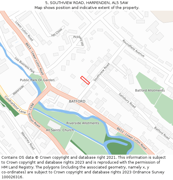 5, SOUTHVIEW ROAD, HARPENDEN, AL5 5AW: Location map and indicative extent of plot