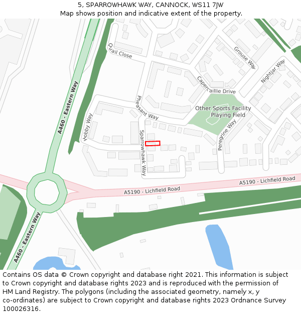 5, SPARROWHAWK WAY, CANNOCK, WS11 7JW: Location map and indicative extent of plot