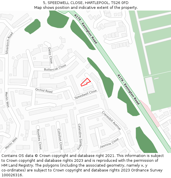 5, SPEEDWELL CLOSE, HARTLEPOOL, TS26 0FD: Location map and indicative extent of plot