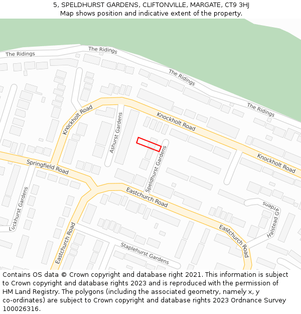 5, SPELDHURST GARDENS, CLIFTONVILLE, MARGATE, CT9 3HJ: Location map and indicative extent of plot