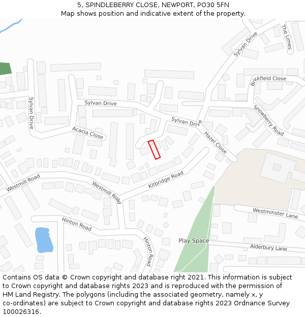 5, SPINDLEBERRY CLOSE, NEWPORT, PO30 5FN: Location map and indicative extent of plot