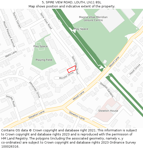 5, SPIRE VIEW ROAD, LOUTH, LN11 8SL: Location map and indicative extent of plot