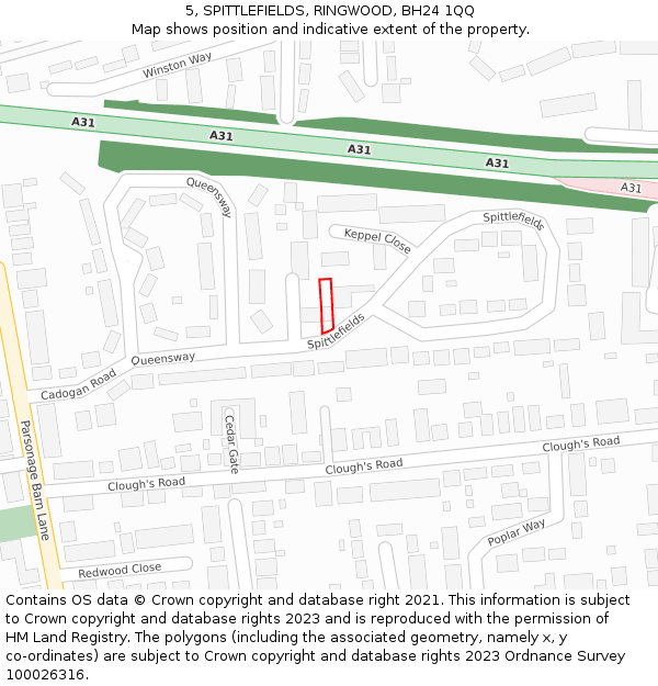 5, SPITTLEFIELDS, RINGWOOD, BH24 1QQ: Location map and indicative extent of plot