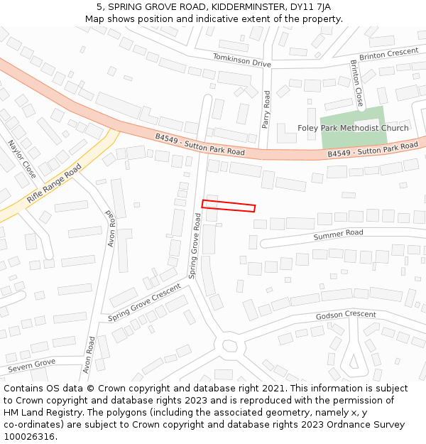 5, SPRING GROVE ROAD, KIDDERMINSTER, DY11 7JA: Location map and indicative extent of plot