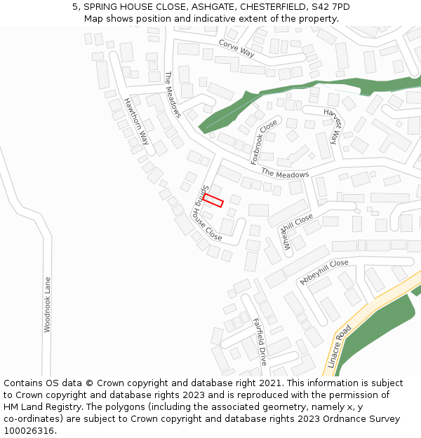 5, SPRING HOUSE CLOSE, ASHGATE, CHESTERFIELD, S42 7PD: Location map and indicative extent of plot