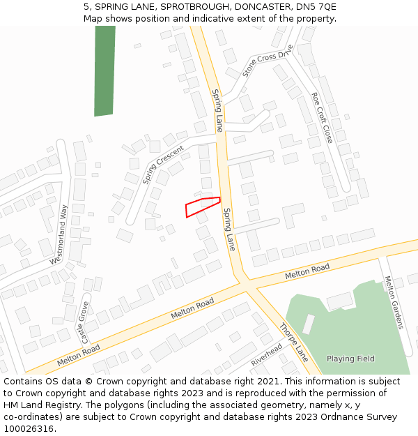 5, SPRING LANE, SPROTBROUGH, DONCASTER, DN5 7QE: Location map and indicative extent of plot