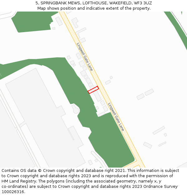 5, SPRINGBANK MEWS, LOFTHOUSE, WAKEFIELD, WF3 3UZ: Location map and indicative extent of plot