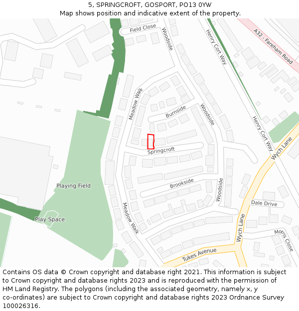 5, SPRINGCROFT, GOSPORT, PO13 0YW: Location map and indicative extent of plot