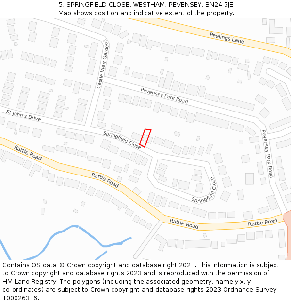 5, SPRINGFIELD CLOSE, WESTHAM, PEVENSEY, BN24 5JE: Location map and indicative extent of plot