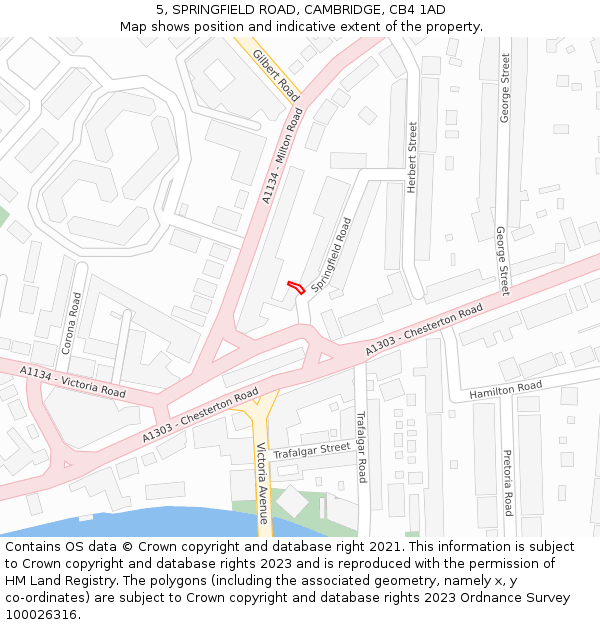 5, SPRINGFIELD ROAD, CAMBRIDGE, CB4 1AD: Location map and indicative extent of plot