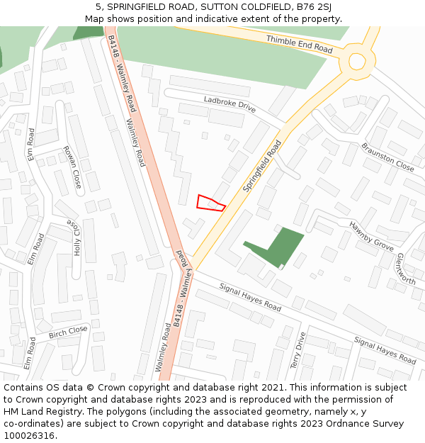 5, SPRINGFIELD ROAD, SUTTON COLDFIELD, B76 2SJ: Location map and indicative extent of plot