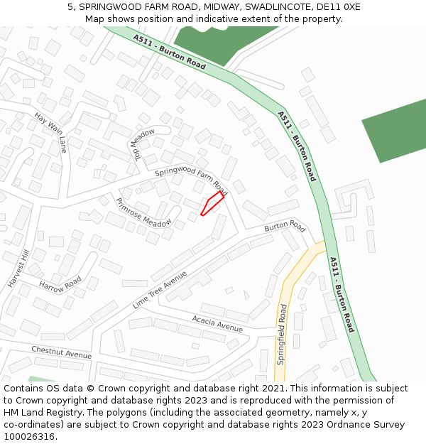 5, SPRINGWOOD FARM ROAD, MIDWAY, SWADLINCOTE, DE11 0XE: Location map and indicative extent of plot