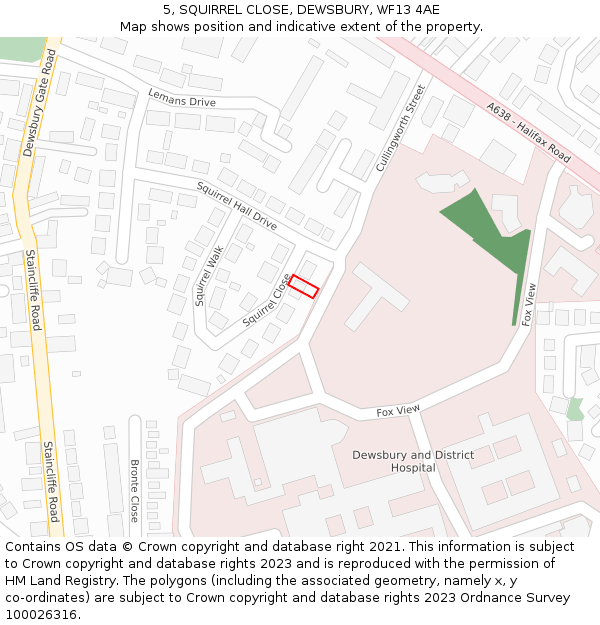 5, SQUIRREL CLOSE, DEWSBURY, WF13 4AE: Location map and indicative extent of plot