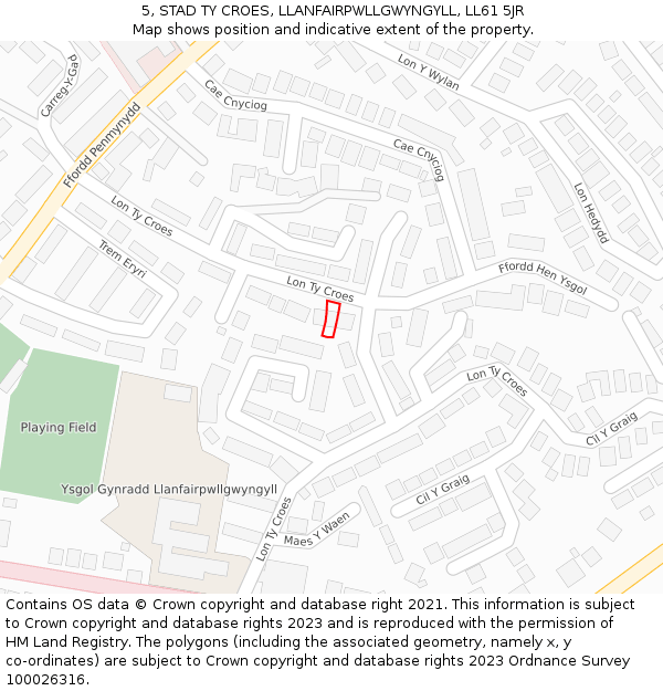 5, STAD TY CROES, LLANFAIRPWLLGWYNGYLL, LL61 5JR: Location map and indicative extent of plot