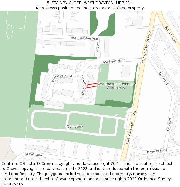 5, STAINBY CLOSE, WEST DRAYTON, UB7 9NH: Location map and indicative extent of plot