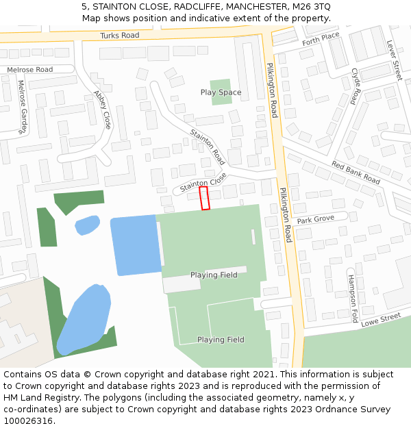 5, STAINTON CLOSE, RADCLIFFE, MANCHESTER, M26 3TQ: Location map and indicative extent of plot