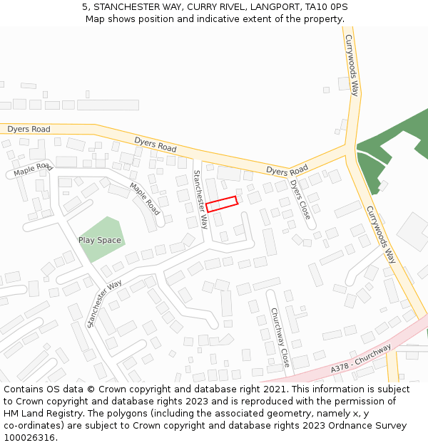 5, STANCHESTER WAY, CURRY RIVEL, LANGPORT, TA10 0PS: Location map and indicative extent of plot