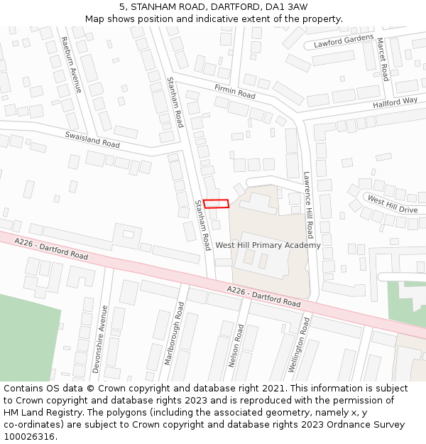 5, STANHAM ROAD, DARTFORD, DA1 3AW: Location map and indicative extent of plot