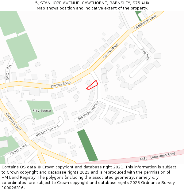 5, STANHOPE AVENUE, CAWTHORNE, BARNSLEY, S75 4HX: Location map and indicative extent of plot