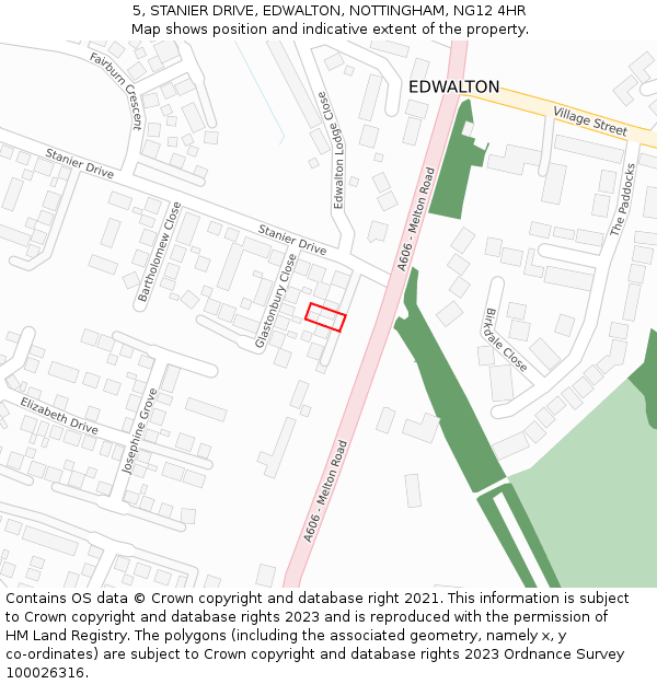 5, STANIER DRIVE, EDWALTON, NOTTINGHAM, NG12 4HR: Location map and indicative extent of plot