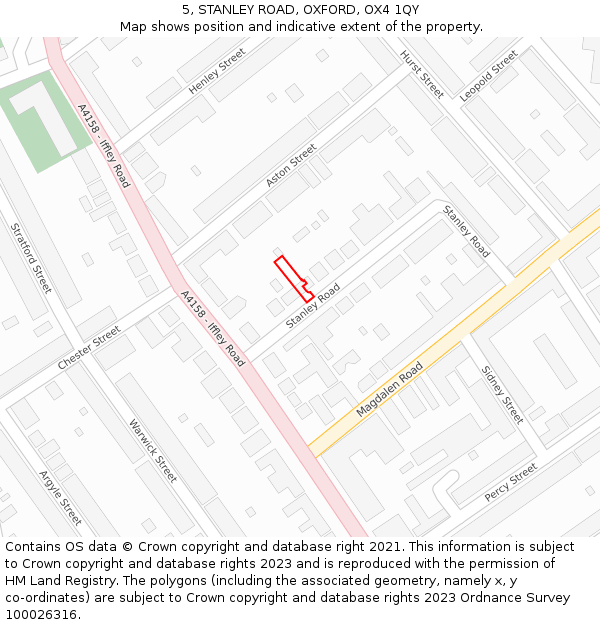 5, STANLEY ROAD, OXFORD, OX4 1QY: Location map and indicative extent of plot