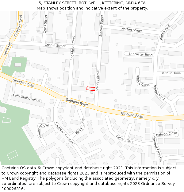 5, STANLEY STREET, ROTHWELL, KETTERING, NN14 6EA: Location map and indicative extent of plot