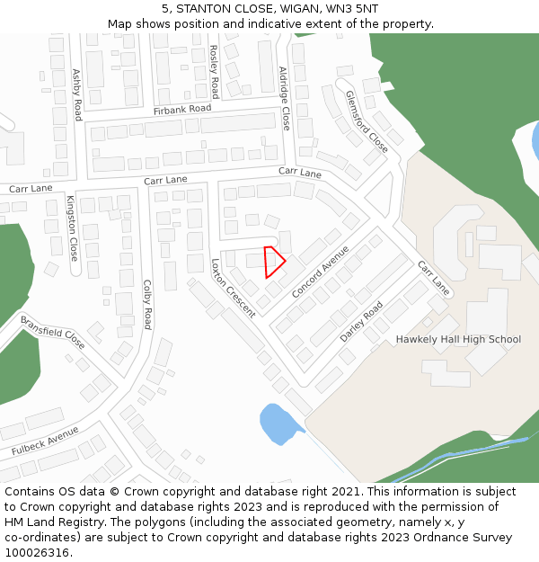 5, STANTON CLOSE, WIGAN, WN3 5NT: Location map and indicative extent of plot