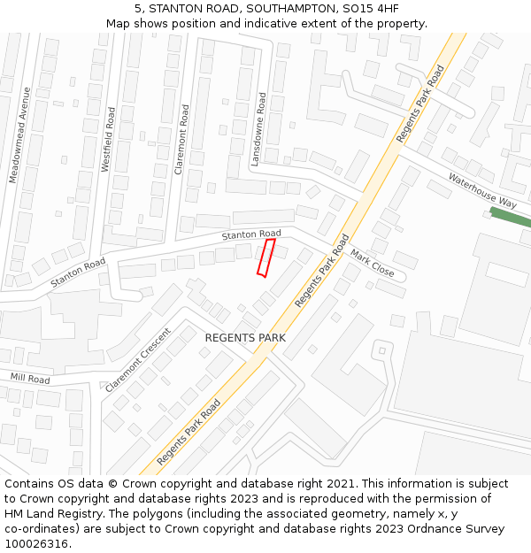 5, STANTON ROAD, SOUTHAMPTON, SO15 4HF: Location map and indicative extent of plot