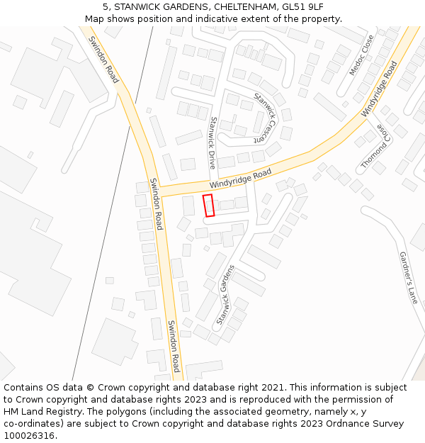 5, STANWICK GARDENS, CHELTENHAM, GL51 9LF: Location map and indicative extent of plot