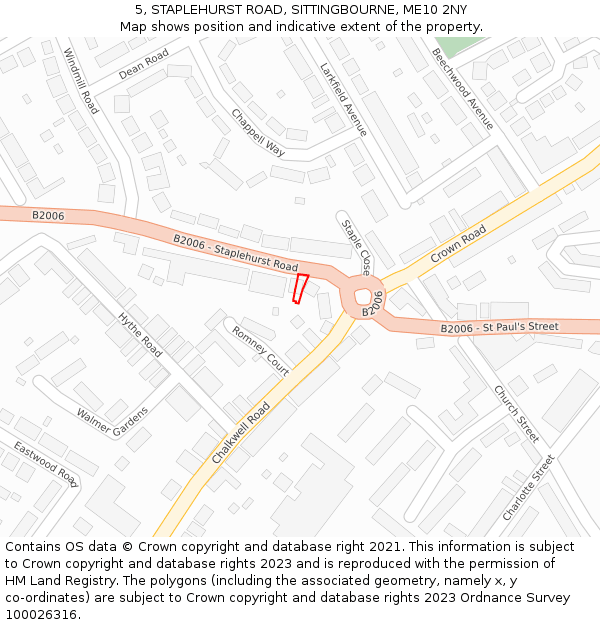 5, STAPLEHURST ROAD, SITTINGBOURNE, ME10 2NY: Location map and indicative extent of plot