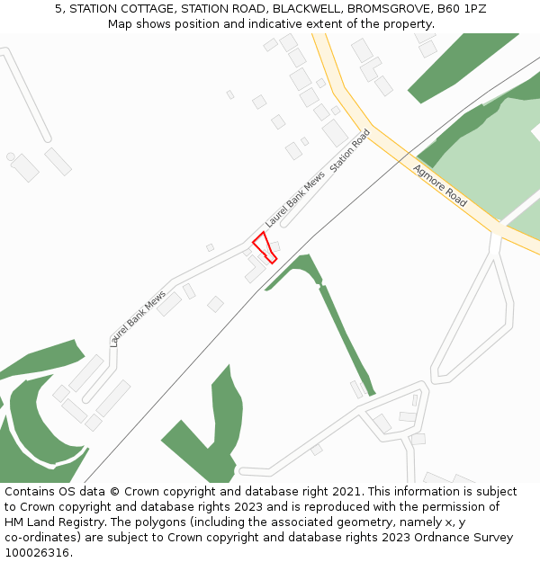 5, STATION COTTAGE, STATION ROAD, BLACKWELL, BROMSGROVE, B60 1PZ: Location map and indicative extent of plot