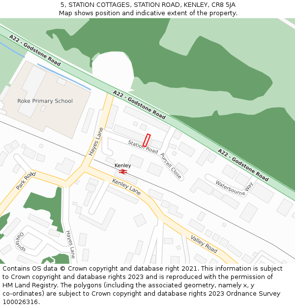 5, STATION COTTAGES, STATION ROAD, KENLEY, CR8 5JA: Location map and indicative extent of plot