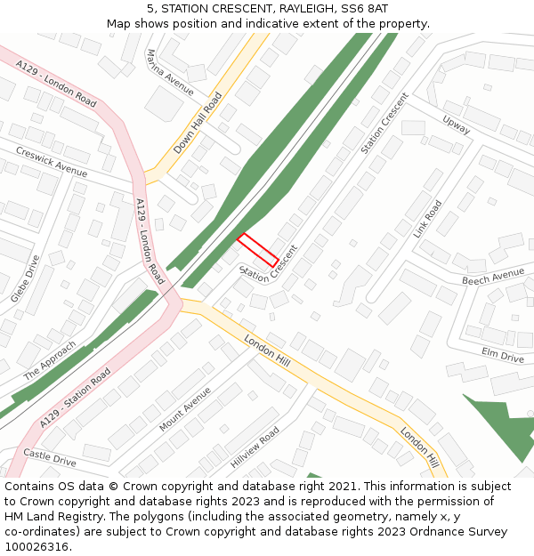 5, STATION CRESCENT, RAYLEIGH, SS6 8AT: Location map and indicative extent of plot