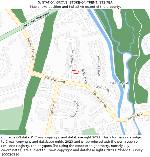 5, STATION GROVE, STOKE-ON-TRENT, ST2 7EA: Location map and indicative extent of plot