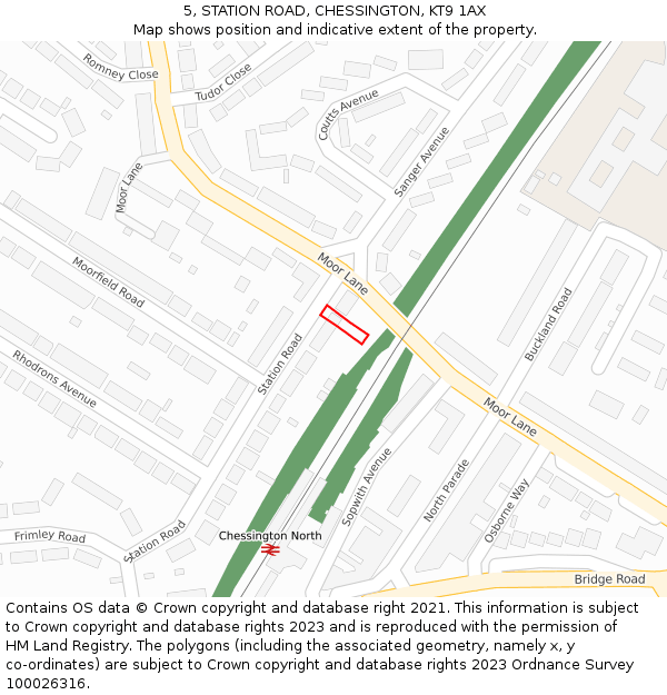 5, STATION ROAD, CHESSINGTON, KT9 1AX: Location map and indicative extent of plot