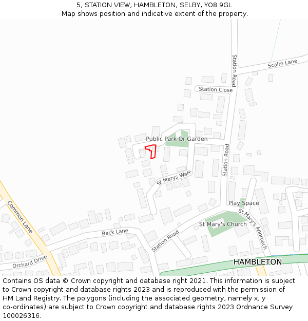 5, STATION VIEW, HAMBLETON, SELBY, YO8 9GL: Location map and indicative extent of plot