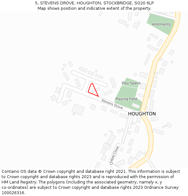 5, STEVENS DROVE, HOUGHTON, STOCKBRIDGE, SO20 6LP: Location map and indicative extent of plot